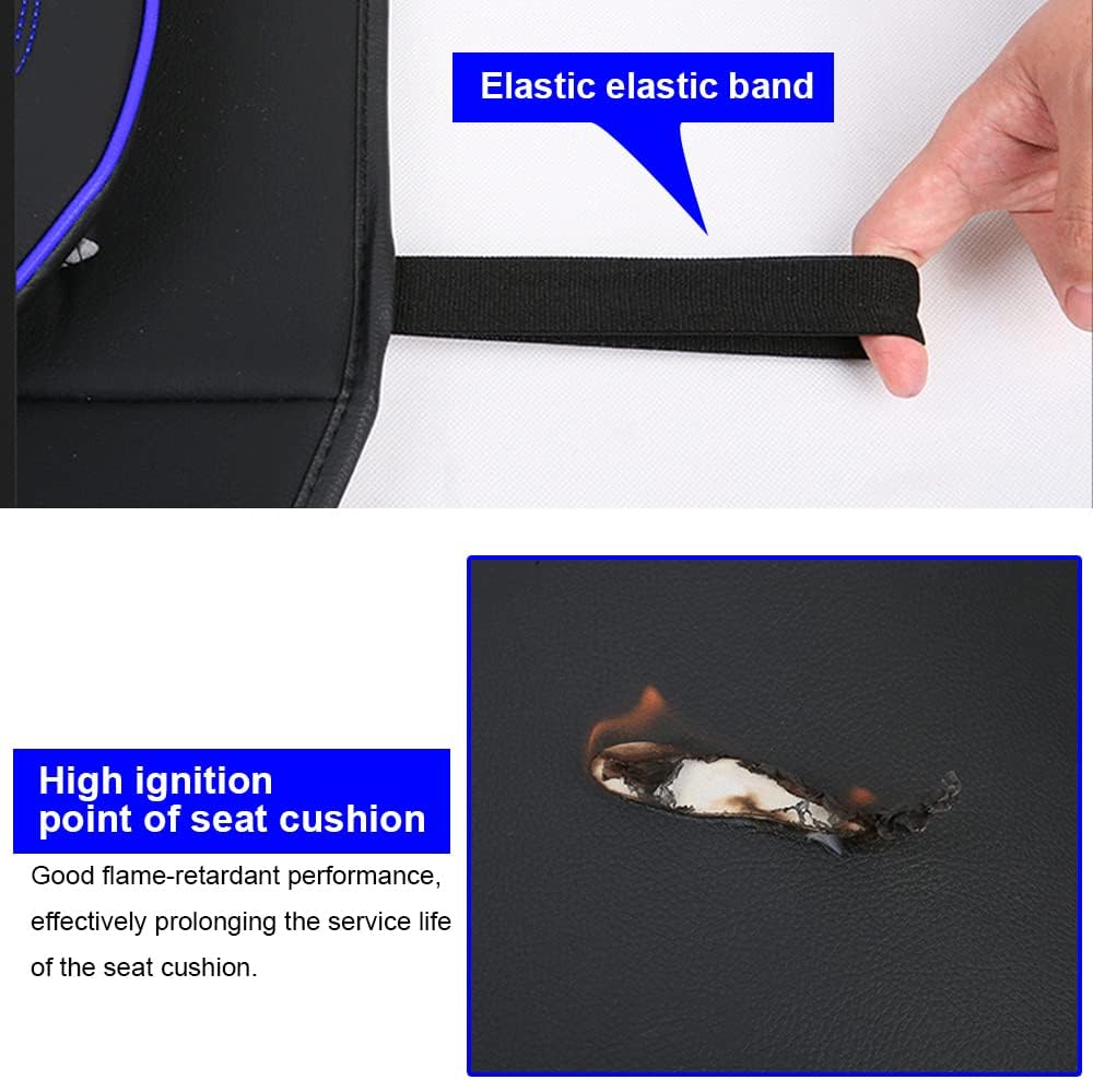 Black Blue Leather 5 Seats Full Set Waterproof Car Seat Covers I807