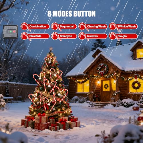 10 Pcs Solar Candy Cane Lights with 100 Led Lights H5589