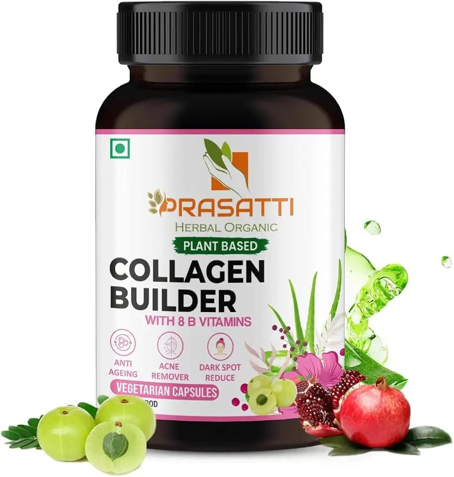 Organic Plant Based Collagen Builder Supplement with 8 B Vitamins, Biotin & Vitamin C, 90 Vegetarian Capsules P4492