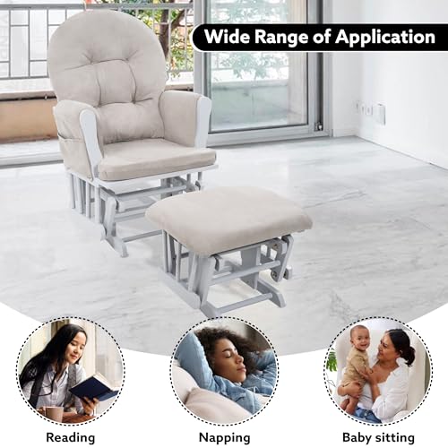 White Gray Reclining Glider Rocker with Ottoman A62523