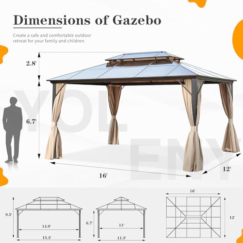 10'x13' Hardtop Gazebo with Curtains and Netting D589112