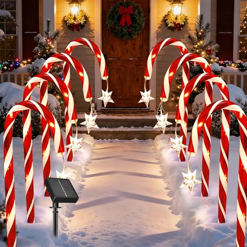 10 Pcs Solar Candy Cane Lights with 100 Led Lights H5589