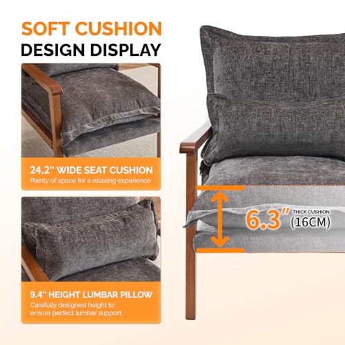 Gray-Blue Accent Armchair with Lumbar Pillow I933593