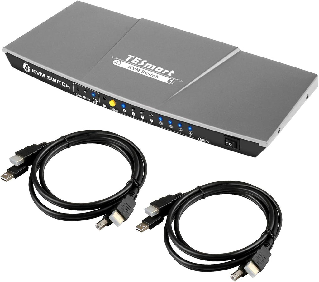 4K 4x1 KVM Switch HDMI 4 Ports with 2 Pcs 5ft KVM Cables W8792