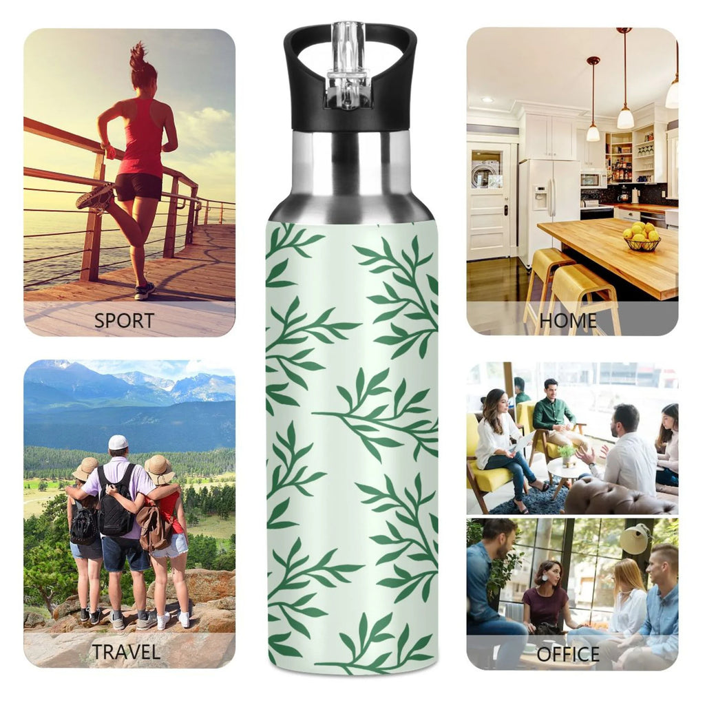 Green Stainless Steel Insulated Water Bottle with Straw Lid A39564