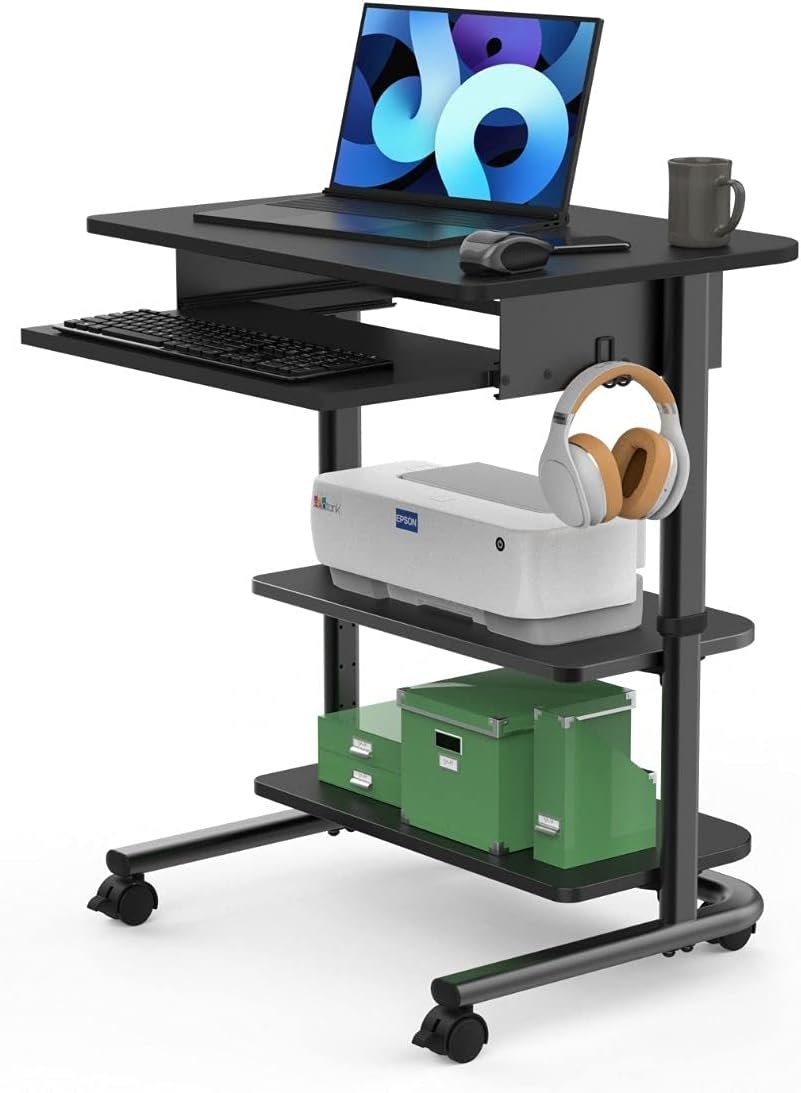 Adjustable Height Mobile Workstation with Retractable Keyboard Tray N640165