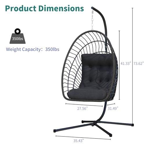 Hanging Egg Chair with Stand Foldable Rattan Wicker 350LBS Capacity E100