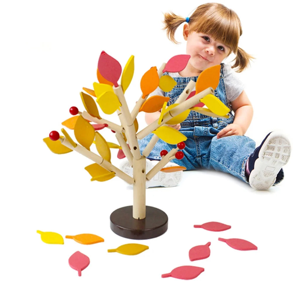 Creative Wooden Tree Blocks with Leaves 3D Building Set Toy U4043