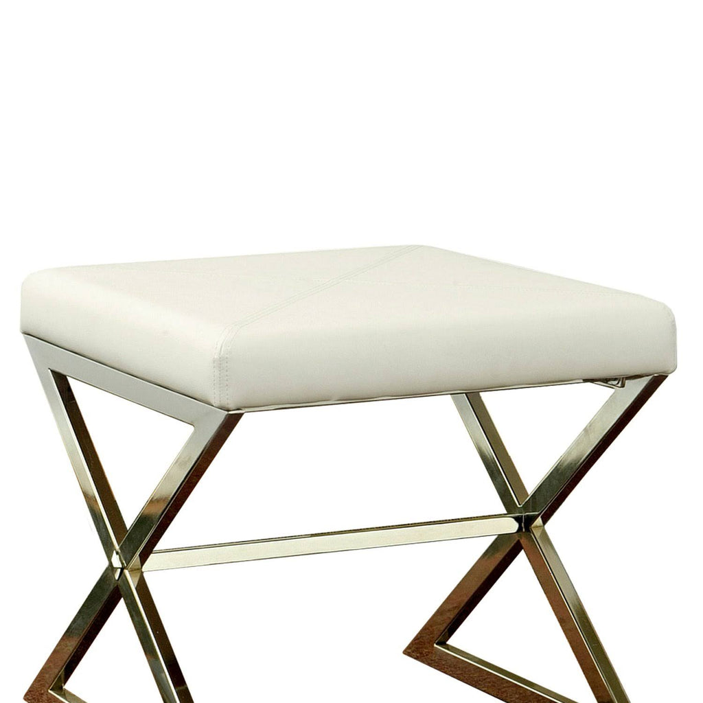 Contemporary Upholstered Stool Metal Base White S96668