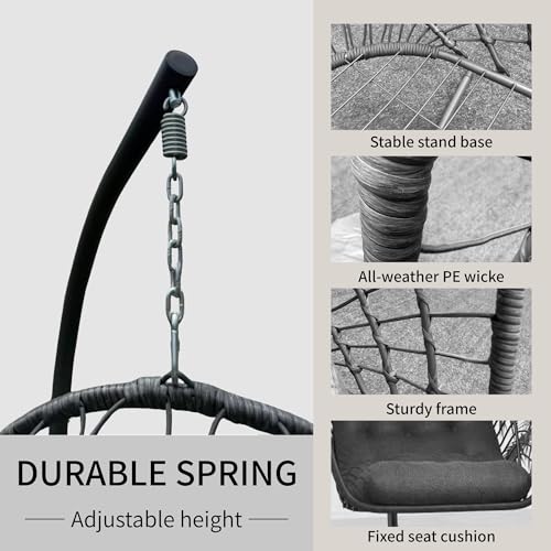 Hanging Egg Chair with Stand Foldable Rattan Wicker 350LBS Capacity E100