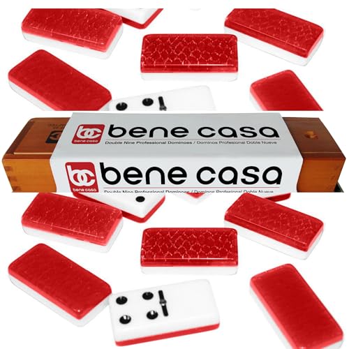 Red High Gloss Dominoes Set with Natural Wooden Storage Box with Walnut Finish M50722