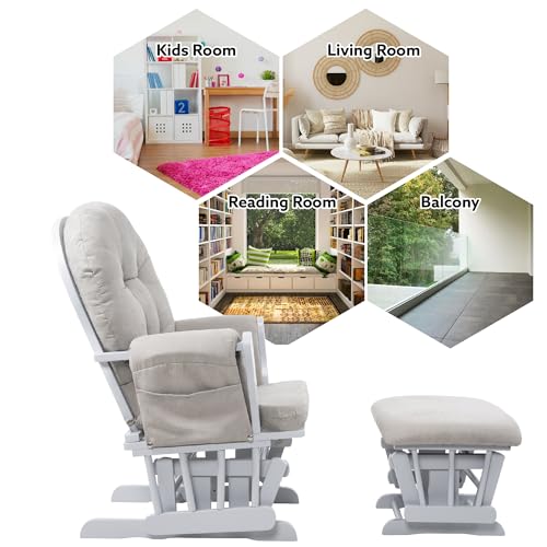 White Gray Reclining Glider Rocker with Ottoman A62523