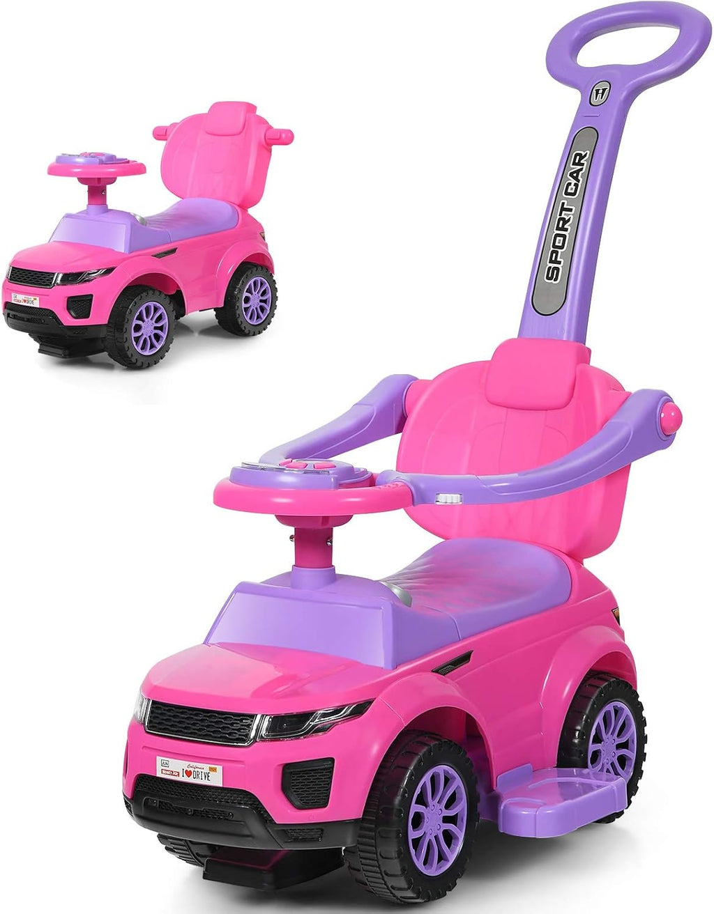 3 in 1 Ride on Push Car with Horn Music Light Pink V908513