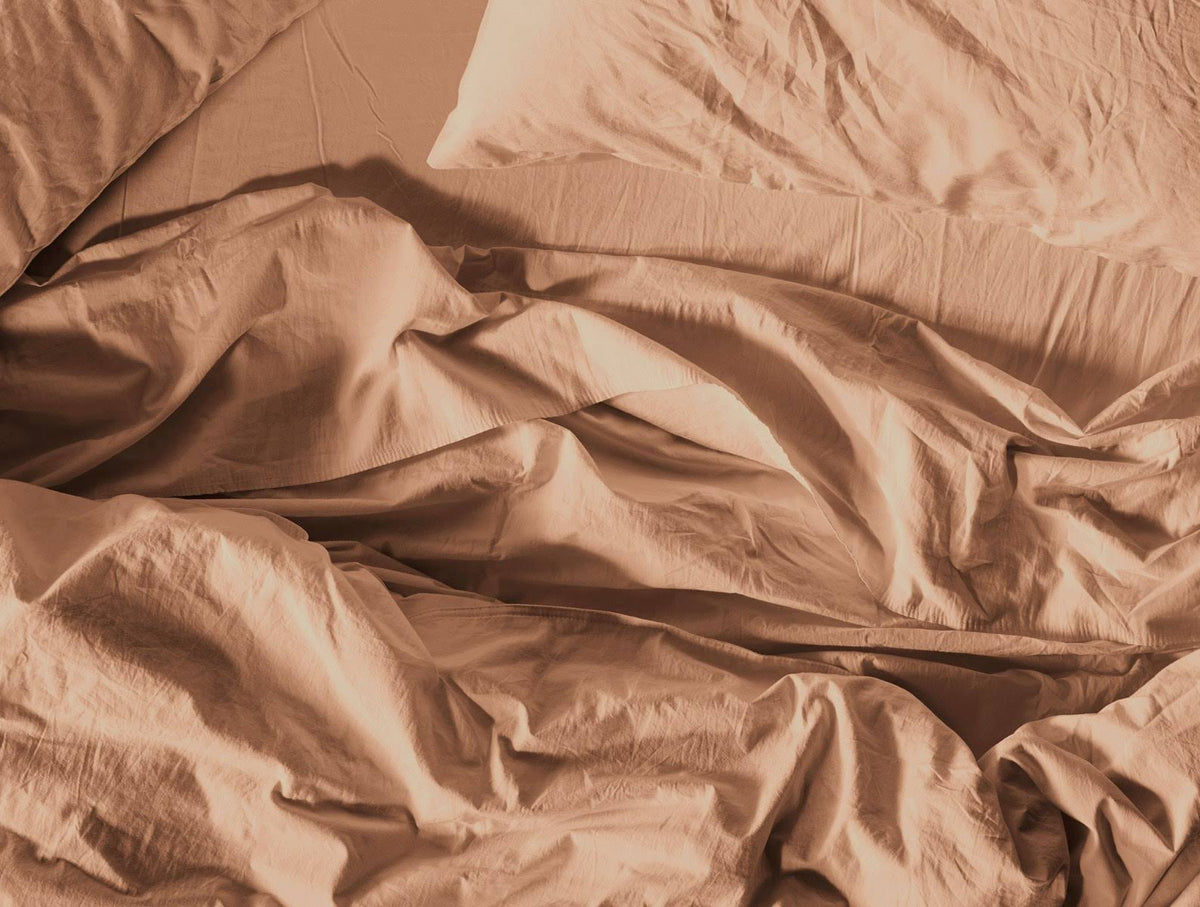 Organic Crinkled Percale Fitted Sheet Twin Steel Blue G9973
