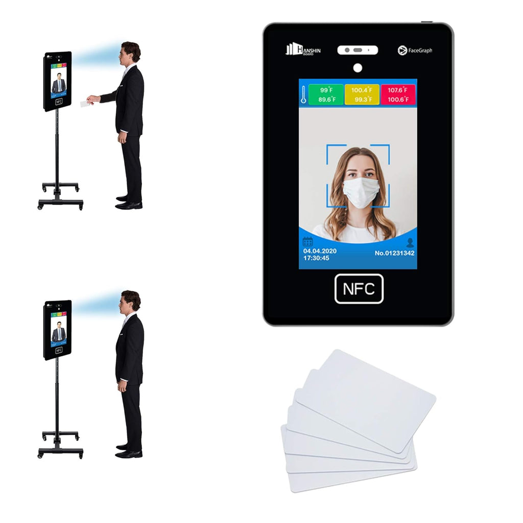 Temperature & Attendance Tracking Scanner Kiosk with Steel Floor Stand and 50 RFID Cards M129759