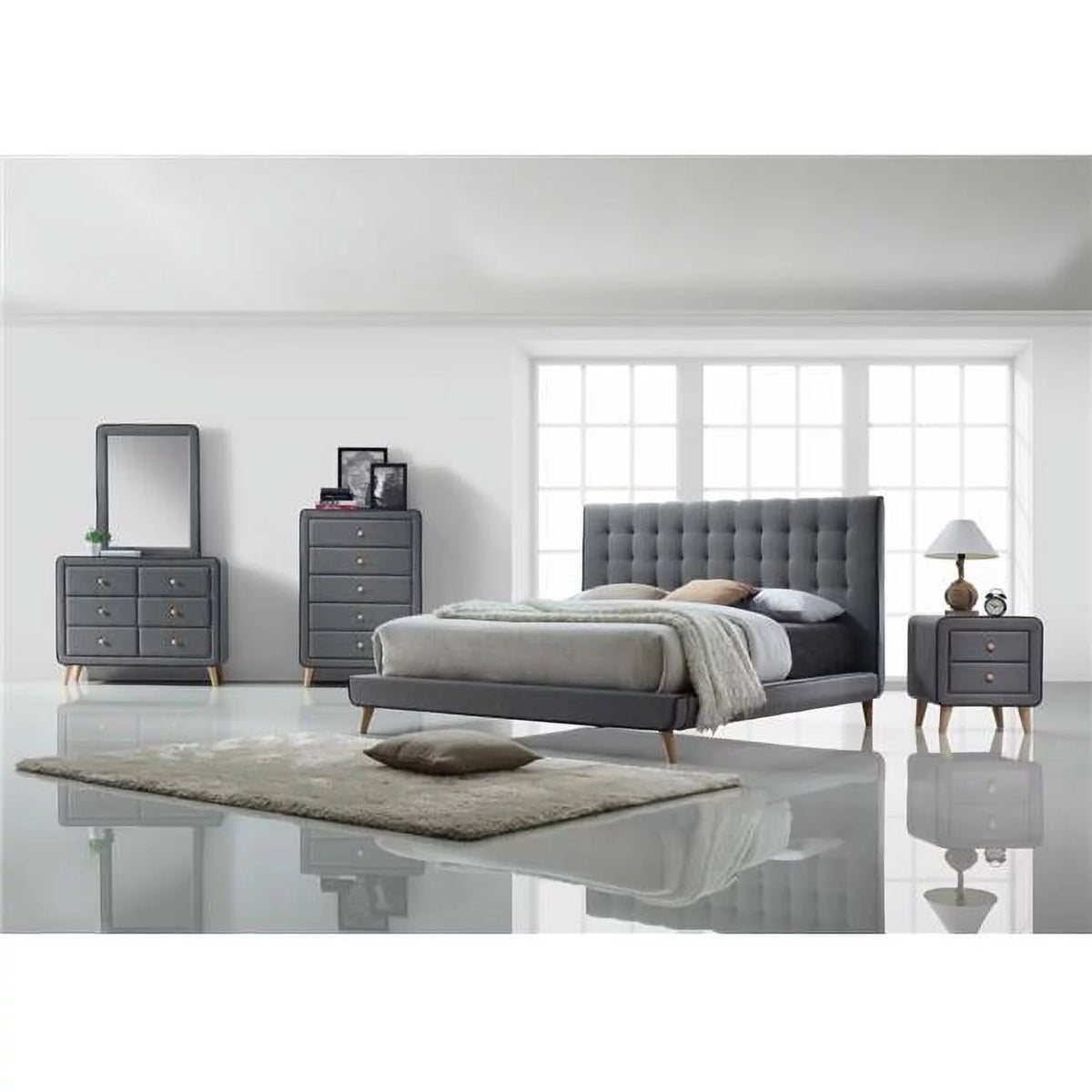 Light Gray Fabric & Wood Dresser E507171