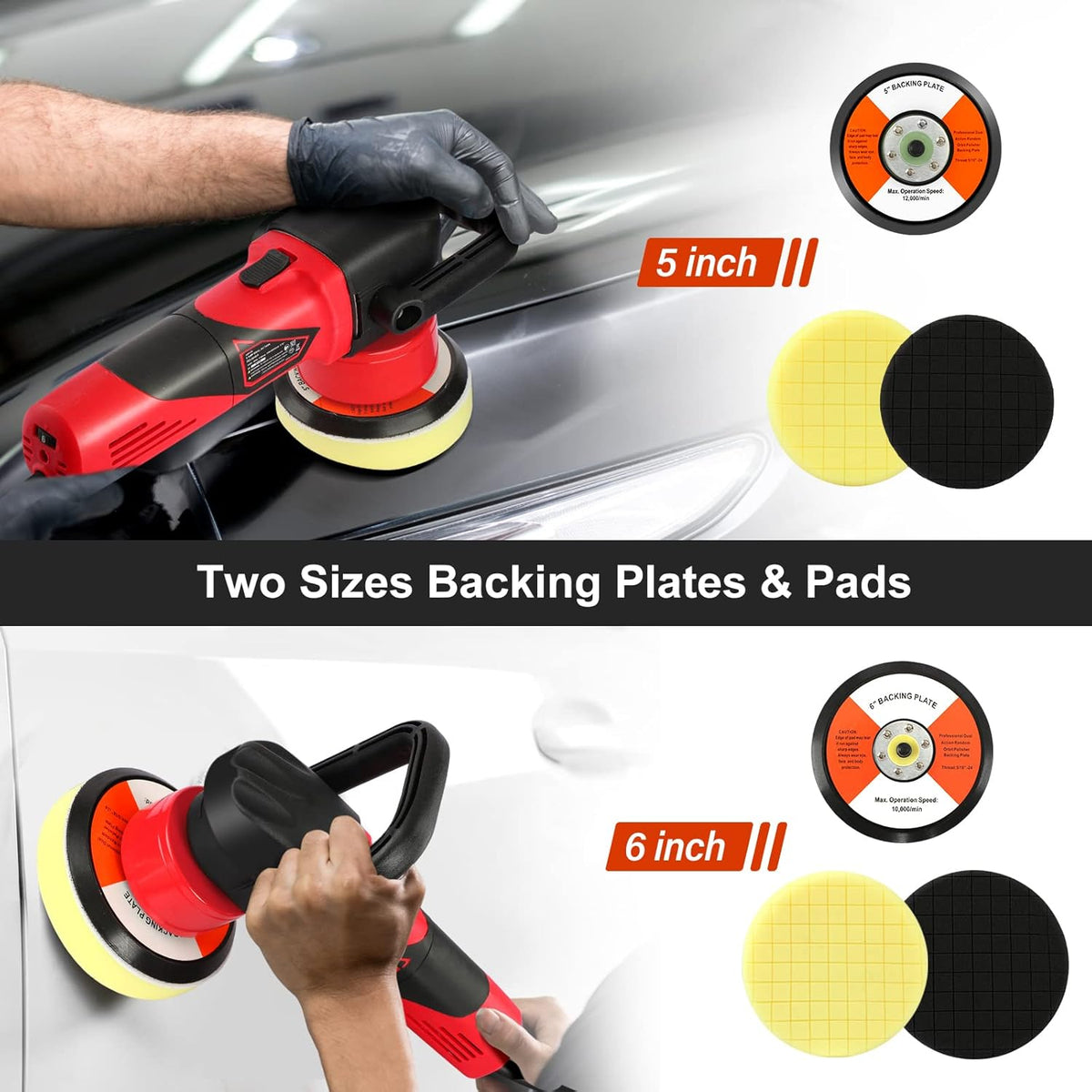 5/6 Dual Action Polisher with 6 Variable Speed, 5” & 6” Foam Pads 4pcs Z45633