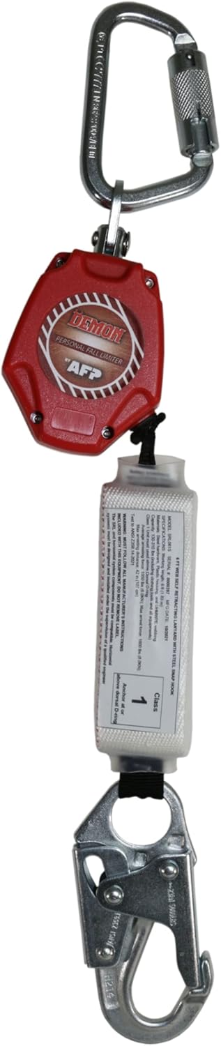 6 Foot Double Web Leg Self Retracting Lifeline Safety Yoyo with Aluminum Rebar Pelican Hook & Aluminum Carabiner M818893