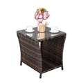 Square Tempered Glass Top Wicker Rattan Side Table with Storage J607137