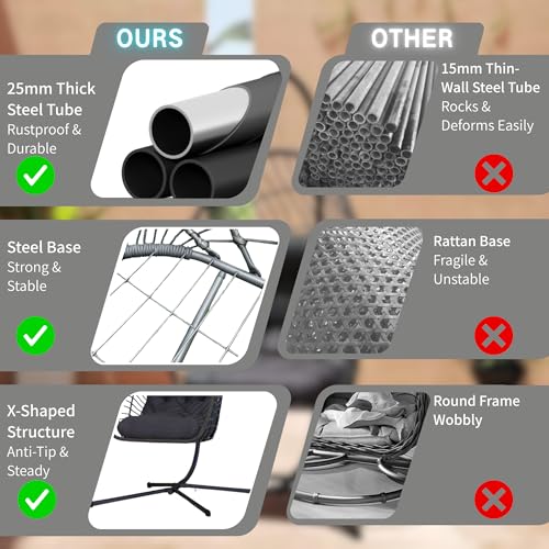 Hanging Egg Chair with Stand Foldable Rattan Wicker 350LBS Capacity E100