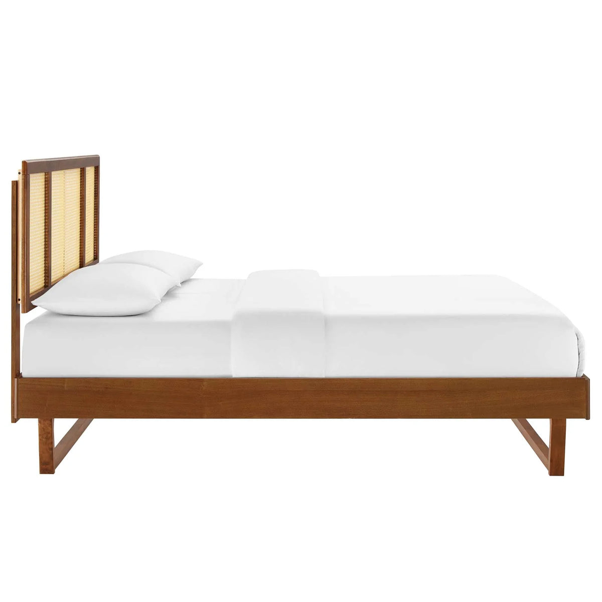 Walnut Cane and Wood King Platform Bed B9975
