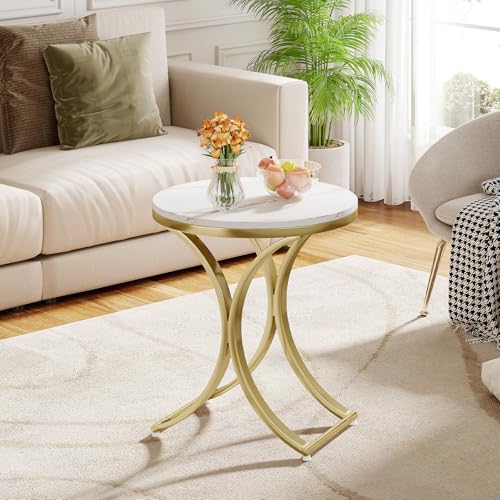 Round Faux Marble Top Gold Metal Legs Side Table S4452