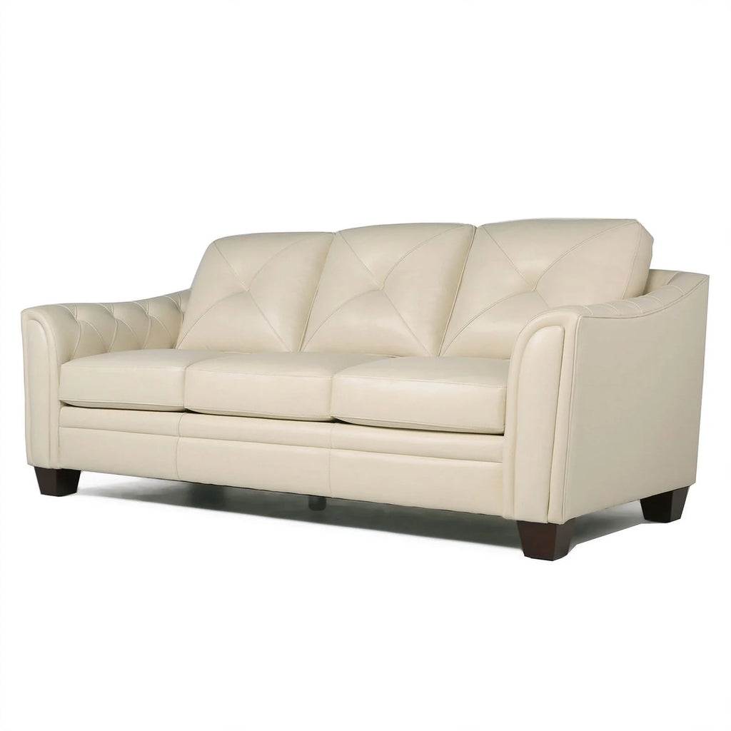 Tufted Leather Sofa In Ivory V585