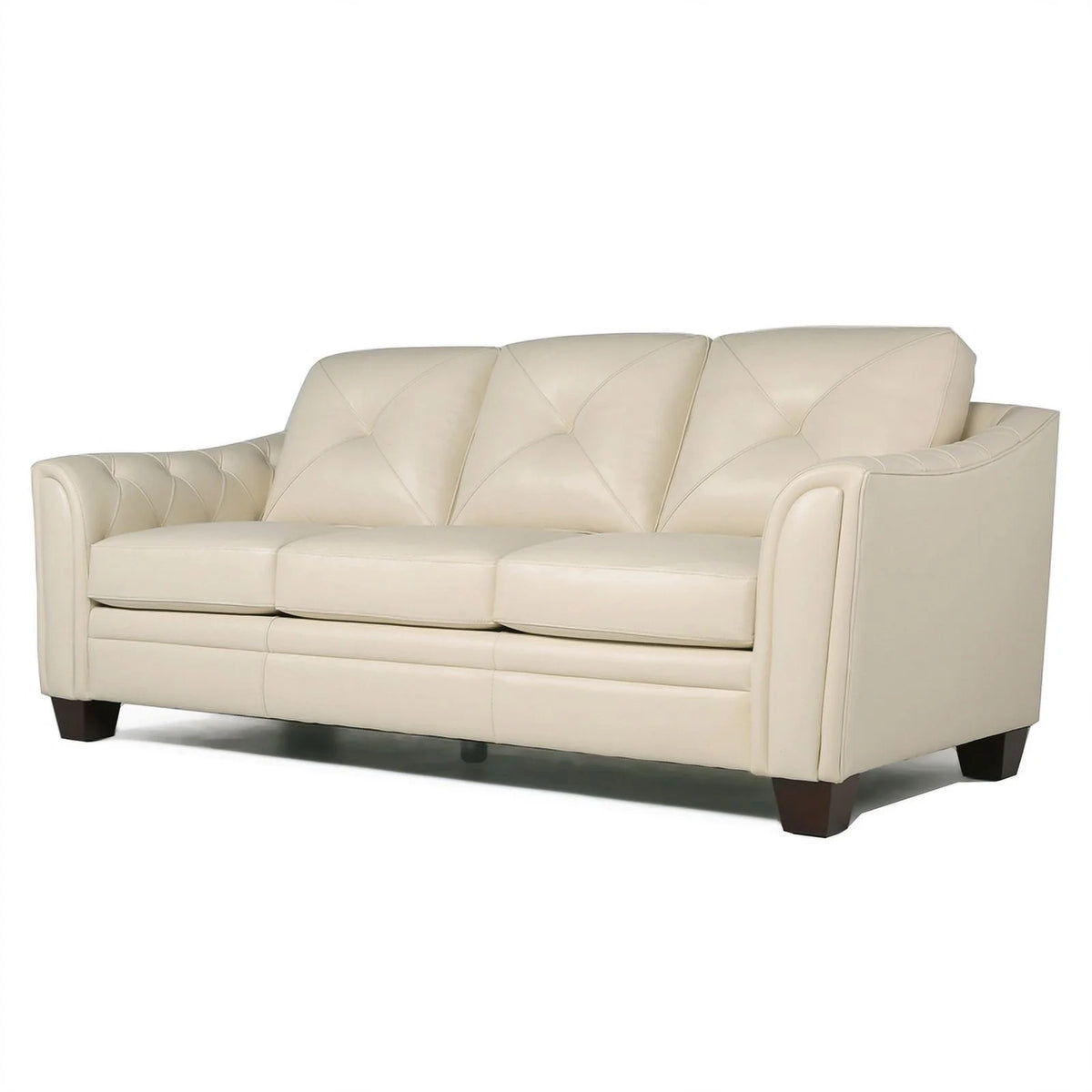 Tufted Leather Sofa In Ivory V585