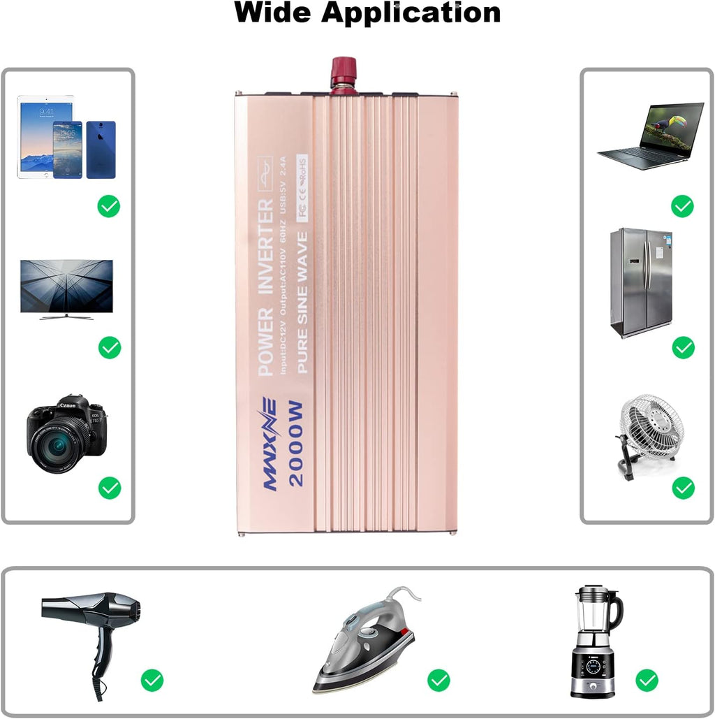 2000 Watts Pure Sine Wave Power Inverter with LCD Display V976