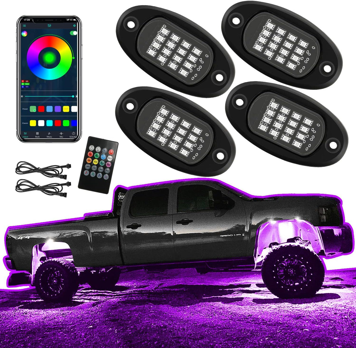 Multicolor Waterproof LED Rock Lights Pack of 2 M665