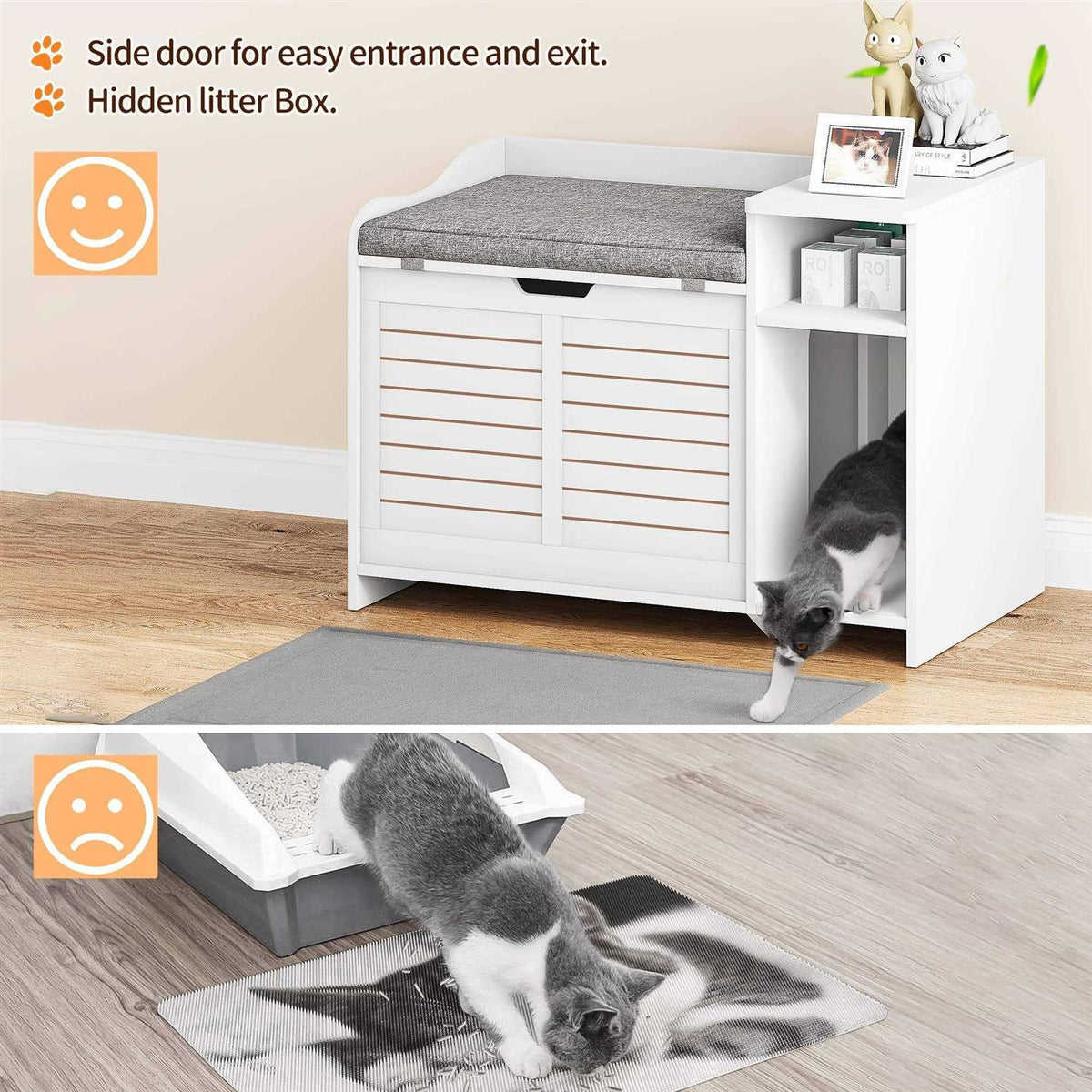 Litter Box Enclosure with Top Opening with Cushion Cat Litter Box Furniture R420