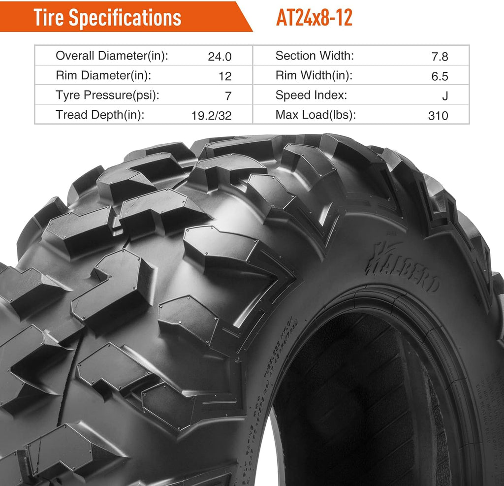 24x8-12 & 24x10-12 6PR All Terrain ATV UTV Tires I780105