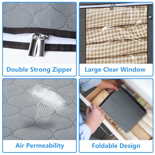 3 Pack Grey 60L Foldable Storage Bags with Zipper W51422