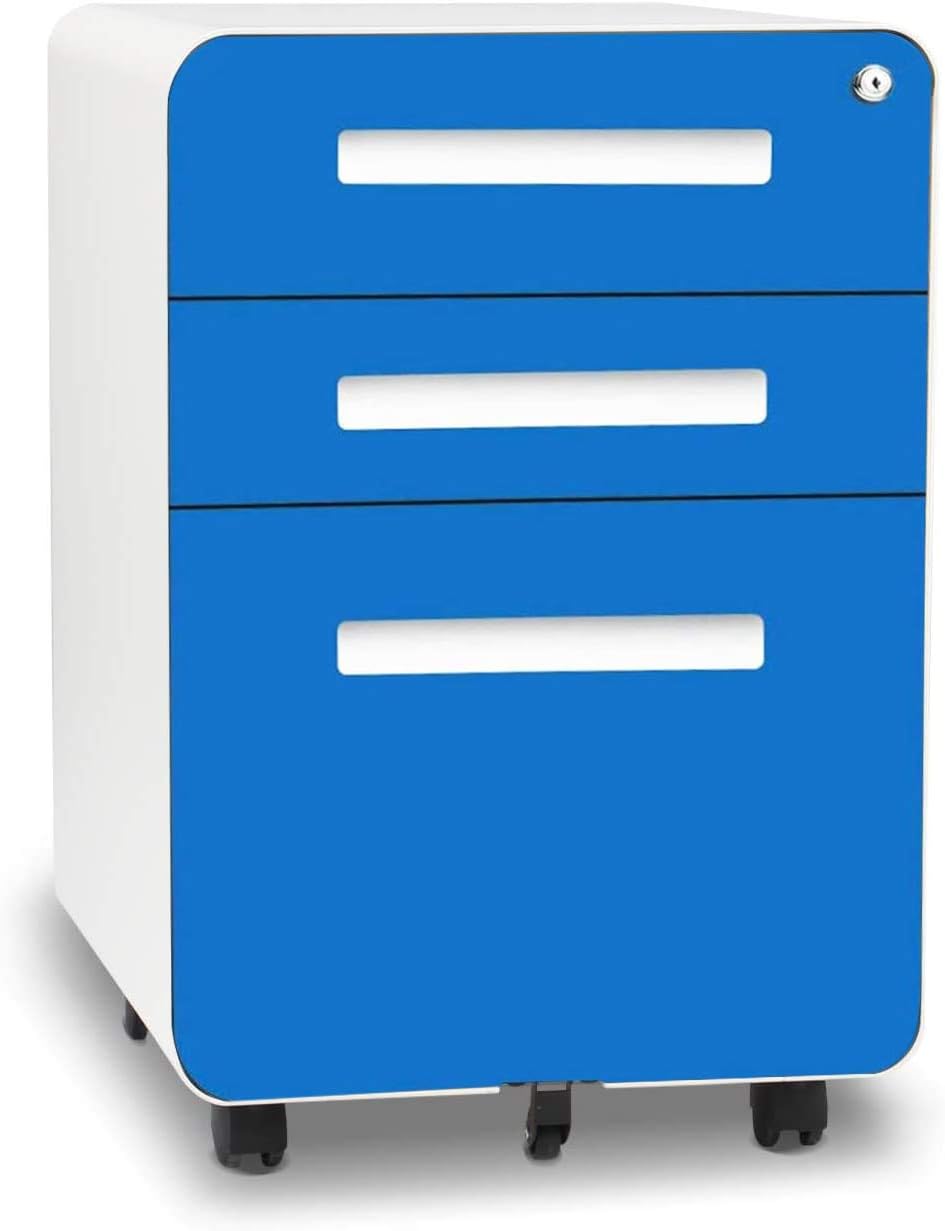 White 3 Drawer Metal File Cabinet with Wheels K1850