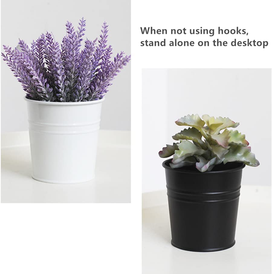 5 Pack Black Metal Hanging Plant Pots with Removable Hooks P8776