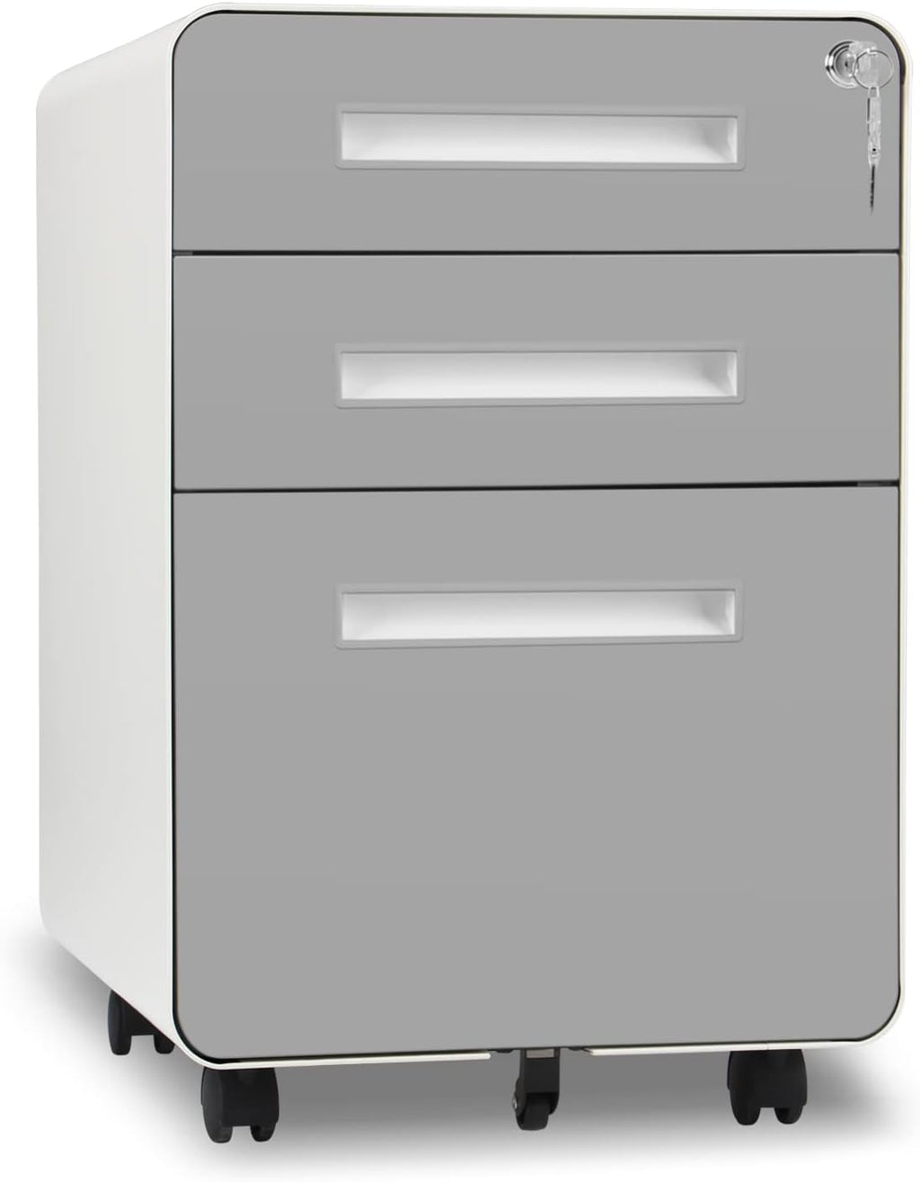 White 3 Drawer Metal File Cabinet with Wheels K1850