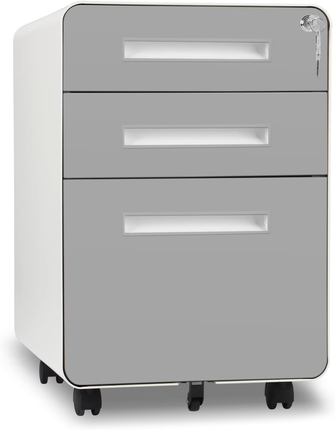 White 3 Drawer Metal File Cabinet with Wheels K1850