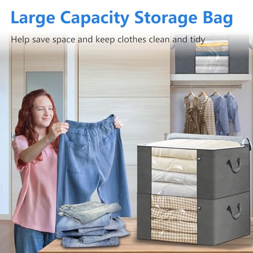 3 Pack Grey 60L Foldable Storage Bags with Zipper W51422