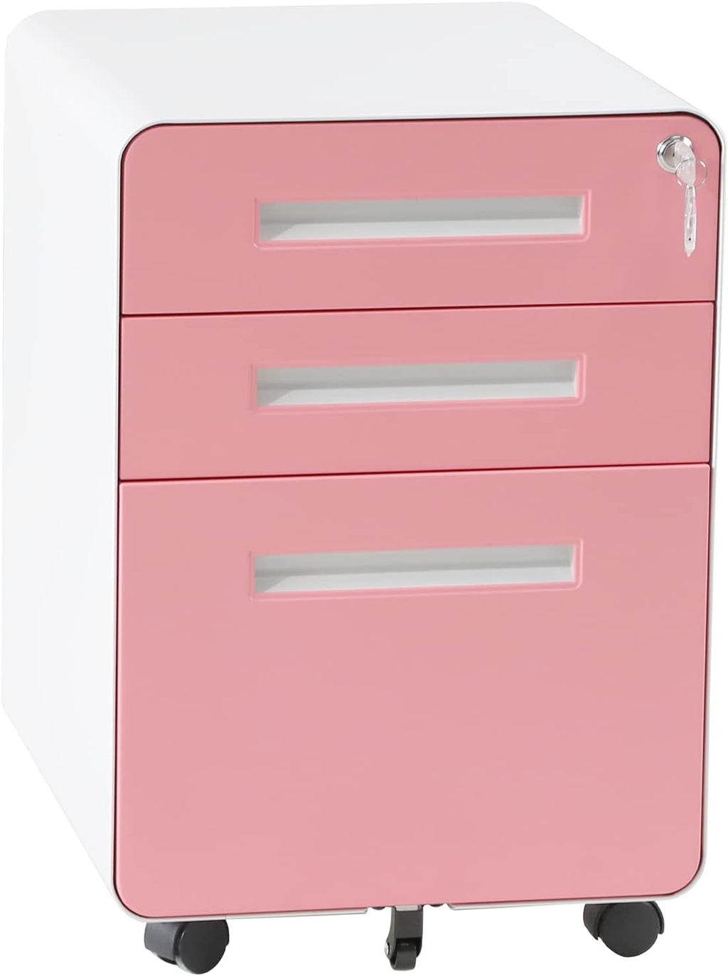 White 3 Drawer Metal File Cabinet with Wheels K1850