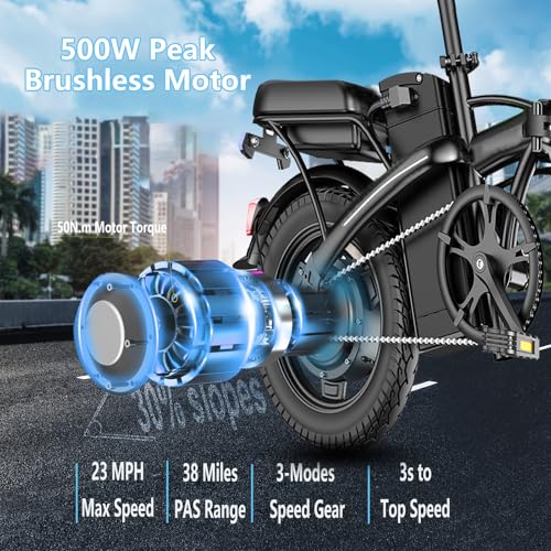 14" Mini Folding Electric Bike with 48V12AH Removable Battery J498