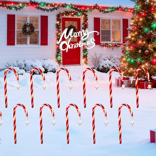 10 Pcs Solar Candy Cane Lights with 100 Led Lights H5589