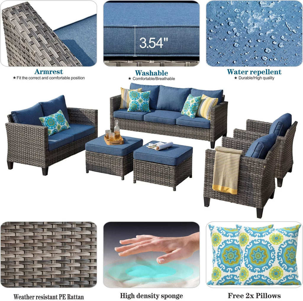 6 Pieces Outdoor Patio Sectional Sofa with Steel Frame S536