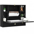 Black Wall Mounted Floating Desk with Drawer & Shelves O8671