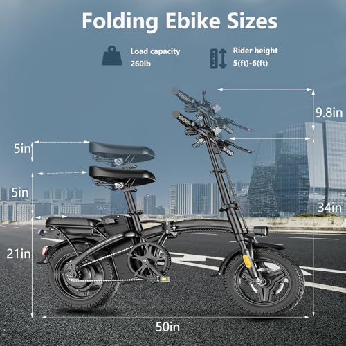 14" Mini Folding Electric Bike with 48V12AH Removable Battery J498