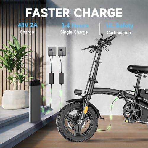 14" Mini Folding Electric Bike with 48V12AH Removable Battery J498