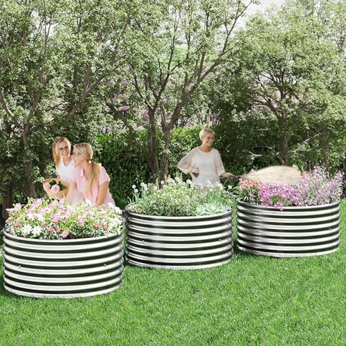 4 Pack 3x3FT Round Galvanized Metal Raised Garden Bed B3806