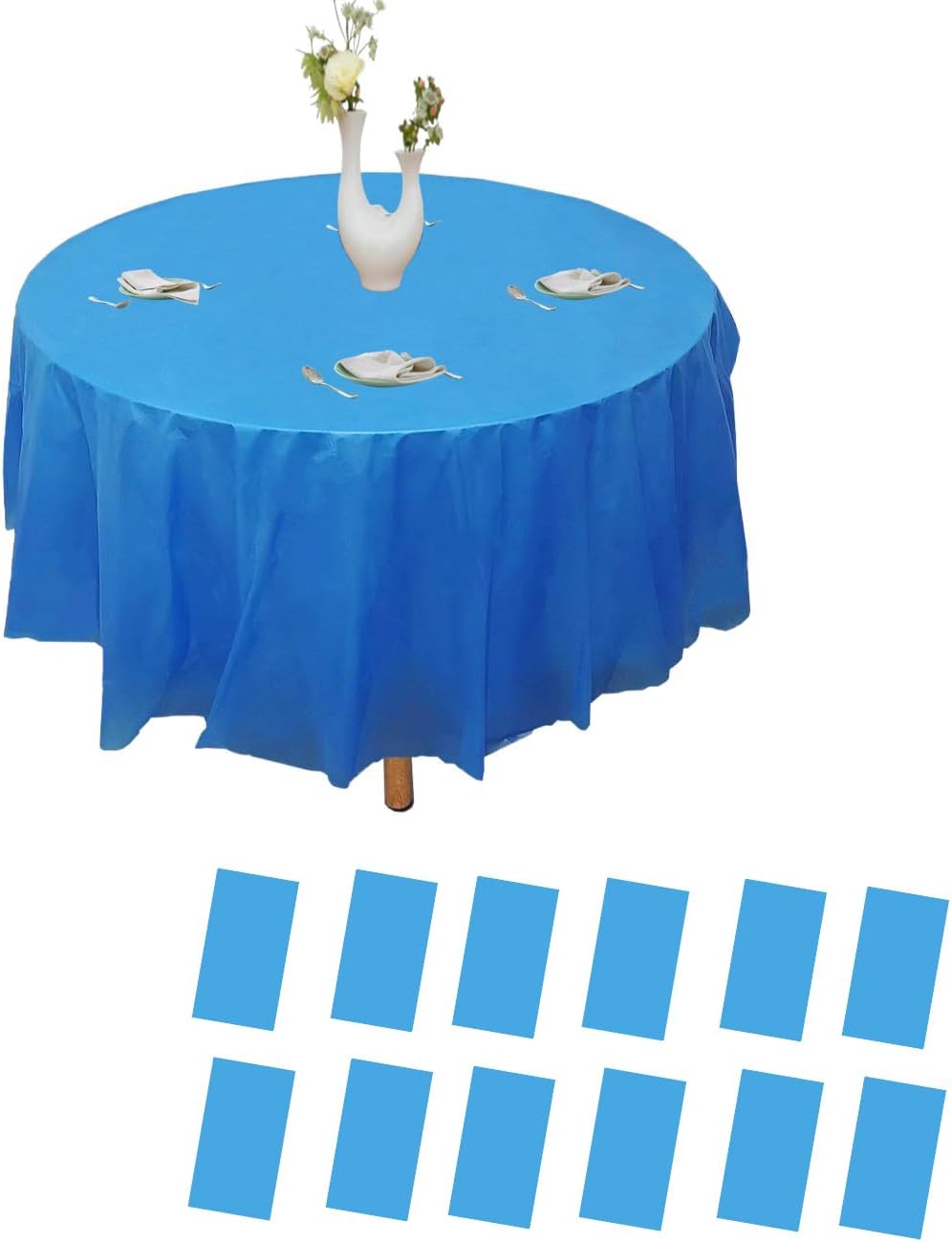 12pk Plastic Round Table Cover, 84'' Diameter, Royal Blue Z615