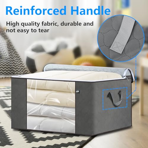 3 Pack Grey 60L Foldable Storage Bags with Zipper W51422