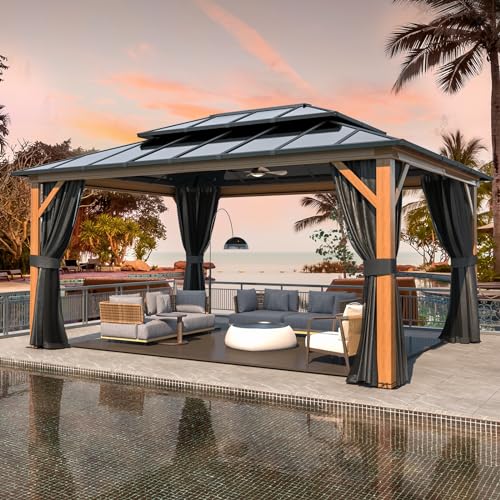 10'x13' Hardtop Gazebo with Curtains and Netting D589112