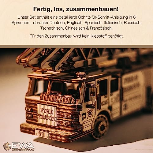3D Wooden Puzzle Fire Truck Mechanical Model Kit with Wind Up Mechanism, 439 Pieces V96131